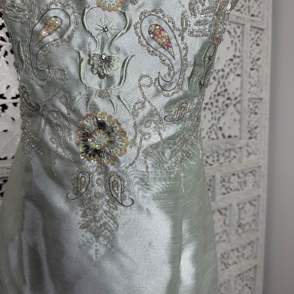 Xscape Light Sage Green Beaded Fairycore Romantic Formal Long Evening Prom Gown - Picture 3 of 8